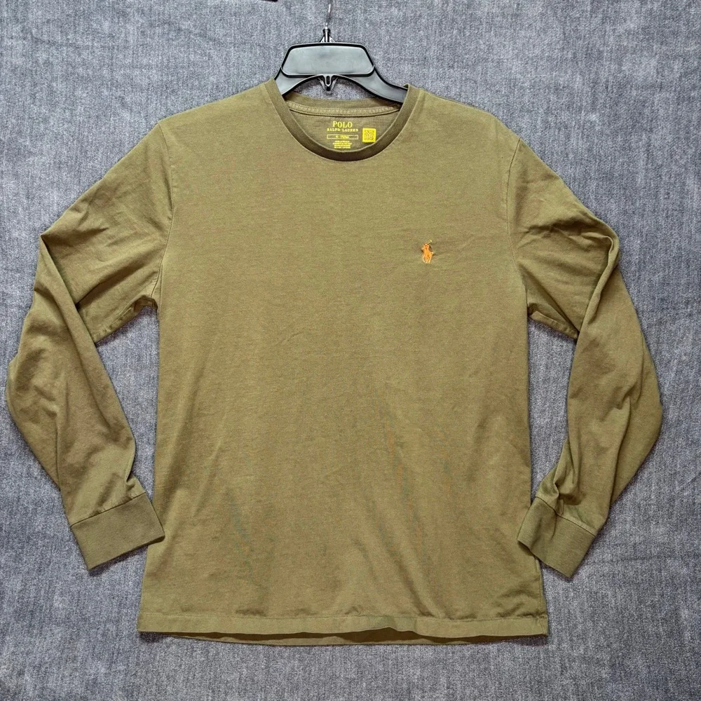 Polo Ralph Lauren T-Shirt Mens Medium Olive Green Cotton Reg Long Sleeve Logo